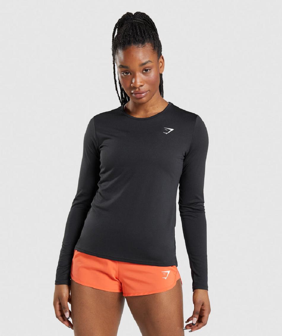 Long Sleeve Damskie Gymshark Treningowe Czarne | PL 2778BEX